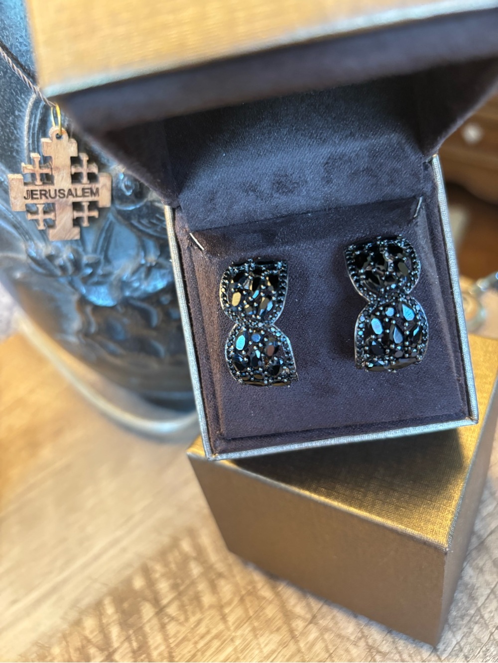 Rhodium Plated Sterling Silver Black Spinel Statement Earrings | WOLF Stored